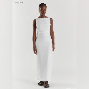 DISSH TYLA WHITE LINEN MIDI DRESS